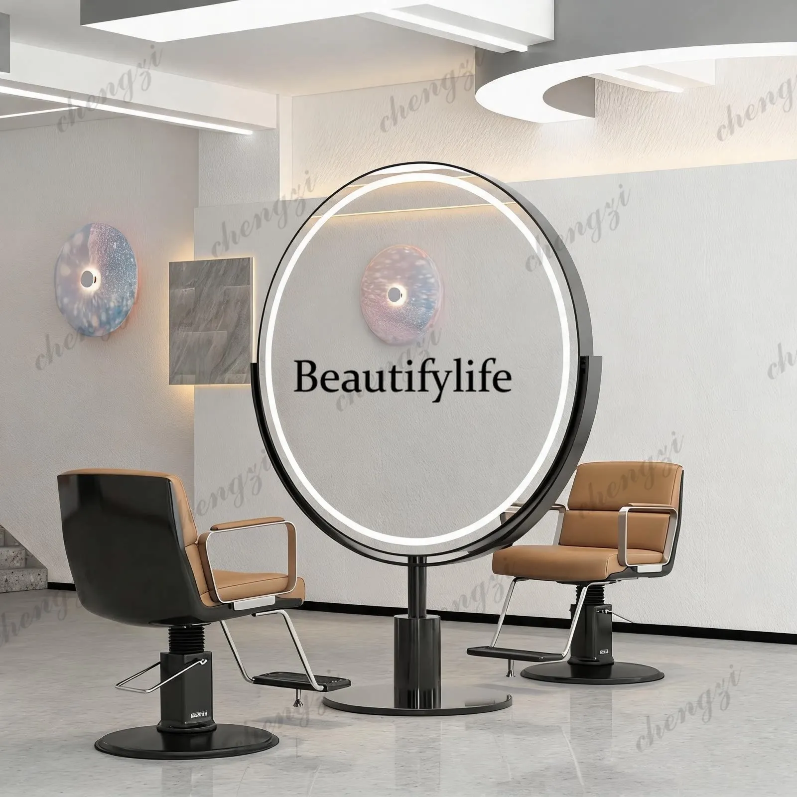 New hair salon mirror table hair salon special hair salon double-sided floor mirror with light