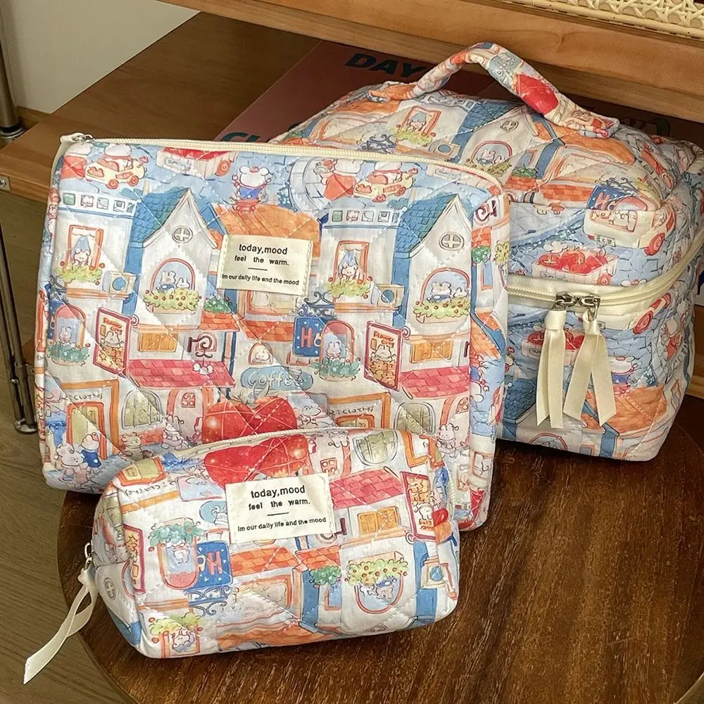 Cartoon Animals Pattern Makeup Bag Large Capacity Zipper Pouch Cosmetic Storage Handbag Portable Tote Lipstick Cosmetic Storage