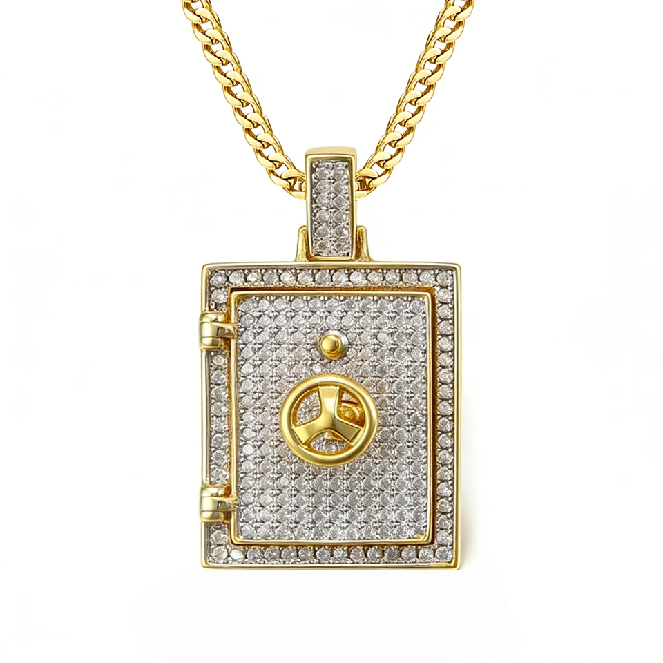 VANAXIN Steering Wheel Phone Frame Pendant Necklaces for Men Women Hip Hop Iced Cubic Zirconia Full Fashion Jewelry Gold Color