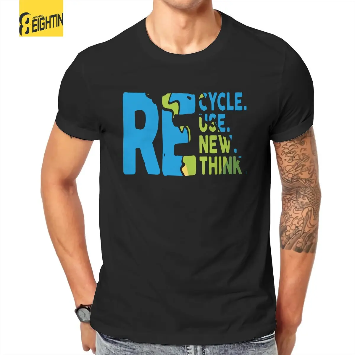 Recycle Reuse Renew Rethink Men T Shirt Environmental Activism Tee Shirt Short Sleeve O Neck T-Shirt Cotton Plus Size Clothes