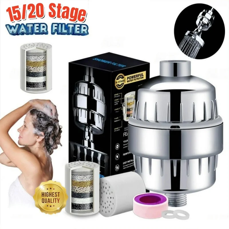 

15-20 Stage Shower Head Filter for Hard Water Activated Carbon Filter Remove Chlorine Heavy Metal Replacement Cartridge Purifier