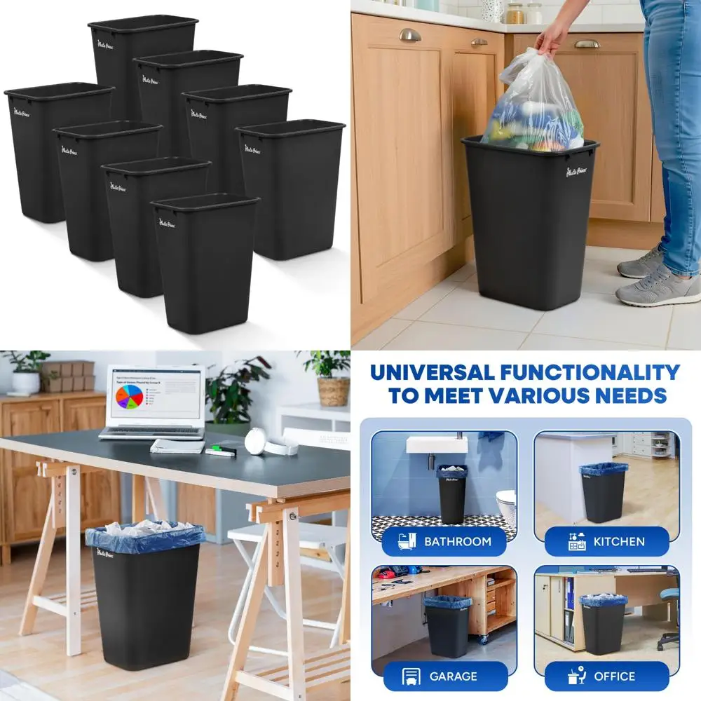 

Офисный мусорный бак емкостью 10 галлонов для кухни, ванной комнаты — черный пластиковый мусорный бак, 40-летний контейнер для мусора, подходит для стола, кабины