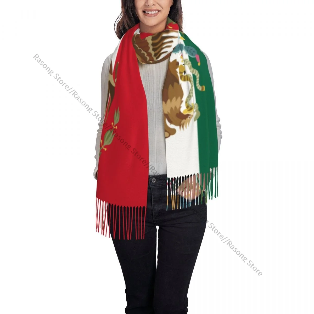 Autumn Winter Warm Scarves Mexican Flag Background Fashion Shawl Tassel Scarves Wrap Neck Headband Hijabs Stole