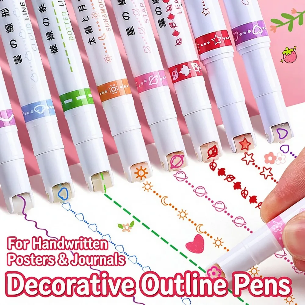 Kawaii Flowers Line Shaped Highlighter Pens, Roller Tip, Curve Liner, Marker for Writing, Journaling,Drawing Stationery, 6Pc Set