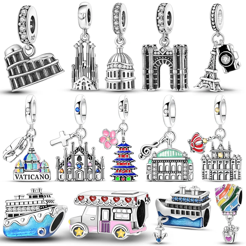 World Landmark Travel Charm Beads Building Dangle Charms Fits 3mm Bracelet Necklace For Women Pendant Luxury DIY Jewelry Making