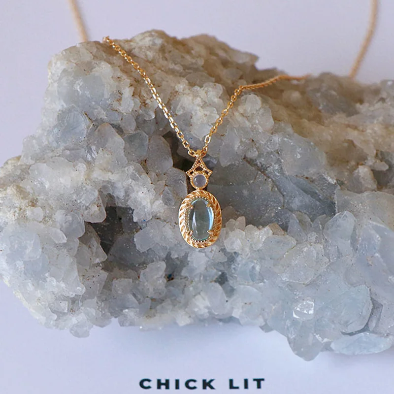 

Necklace for Women Accessories Natural Gemstone Topaz Chalcedony Pendant 925 Sterling Silver Gold Plated Chain NI161