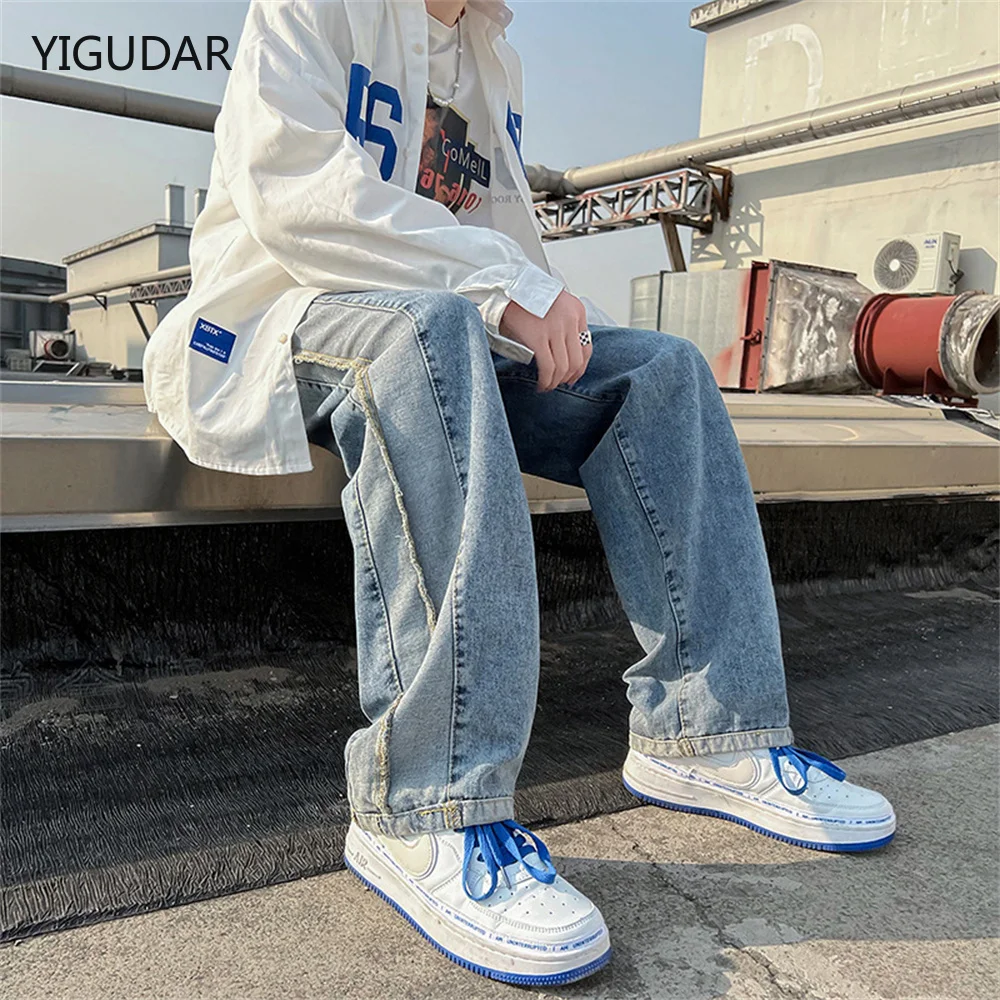 

Men's Jeans Pants Casual Vintage Baggy Clothing Straight Leg Trousers Korean Fashion Man Streetwear Pop Harajuku Oversize Pants