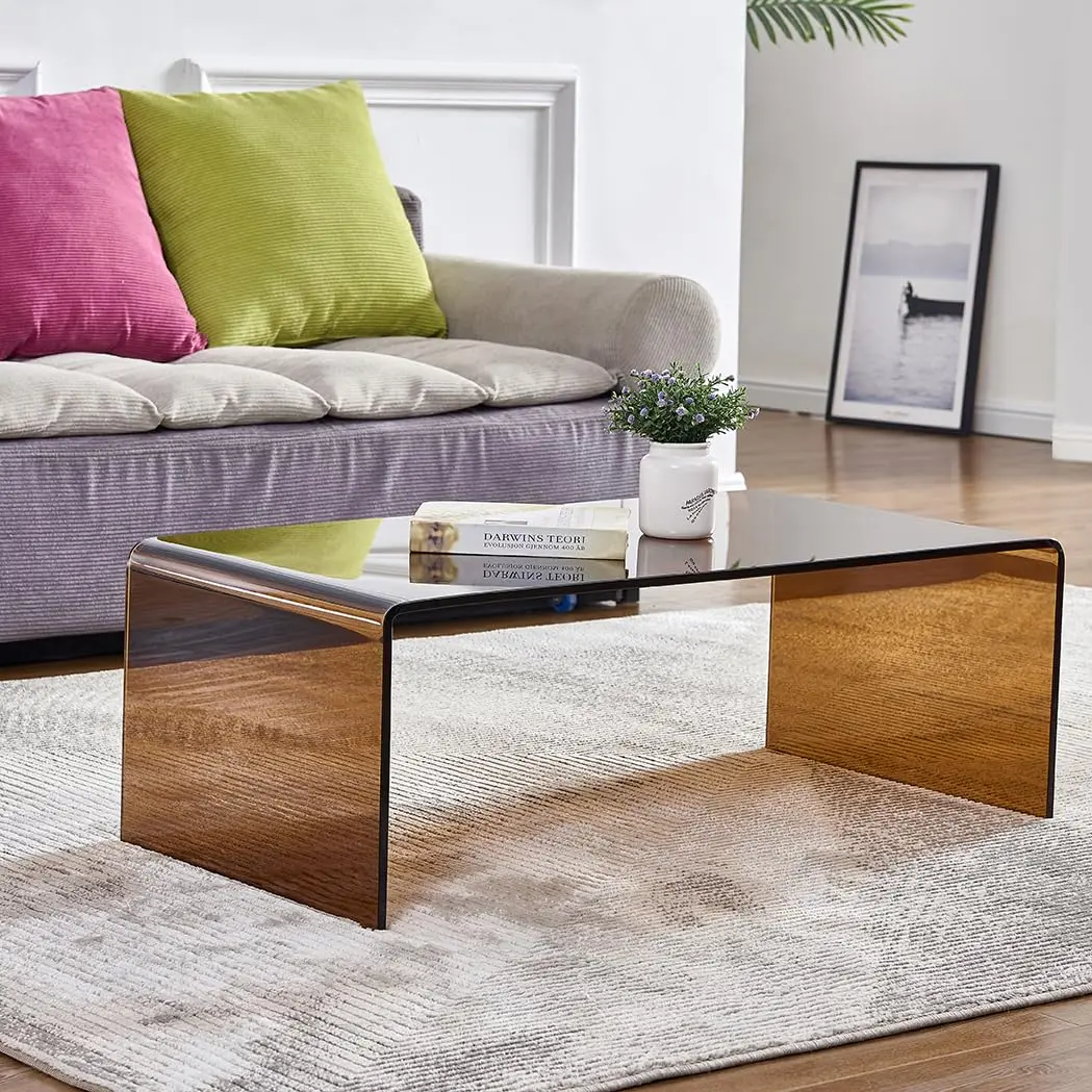 Premium Tempered Glass Coffee Table,Small Modern Coffee Table for Living Room,Match Well with Rug (Brown,, Customized