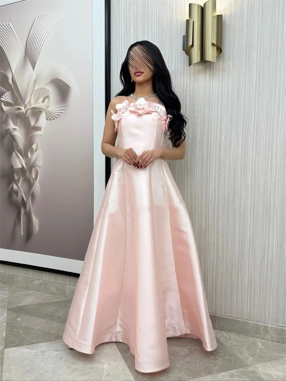 

Pink Floral Beaded Long Bespoke Occasion Gown Evening Dresses Pastrol Unisex Jersey Retro Dubai Saudi Arabic Prom Customized