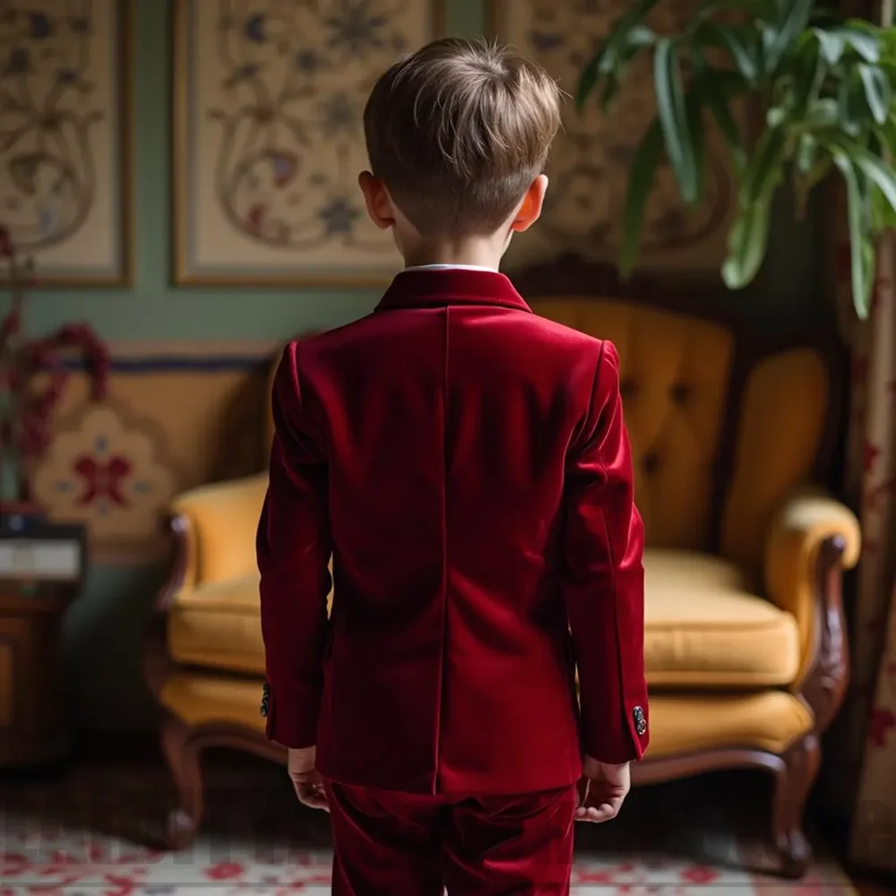 Chic Velvet Boys Suit Three Piece Fashion Single Breasted Daily Casual Wear Kids Evening Wedding Page Boy Party Formal Tuxedo