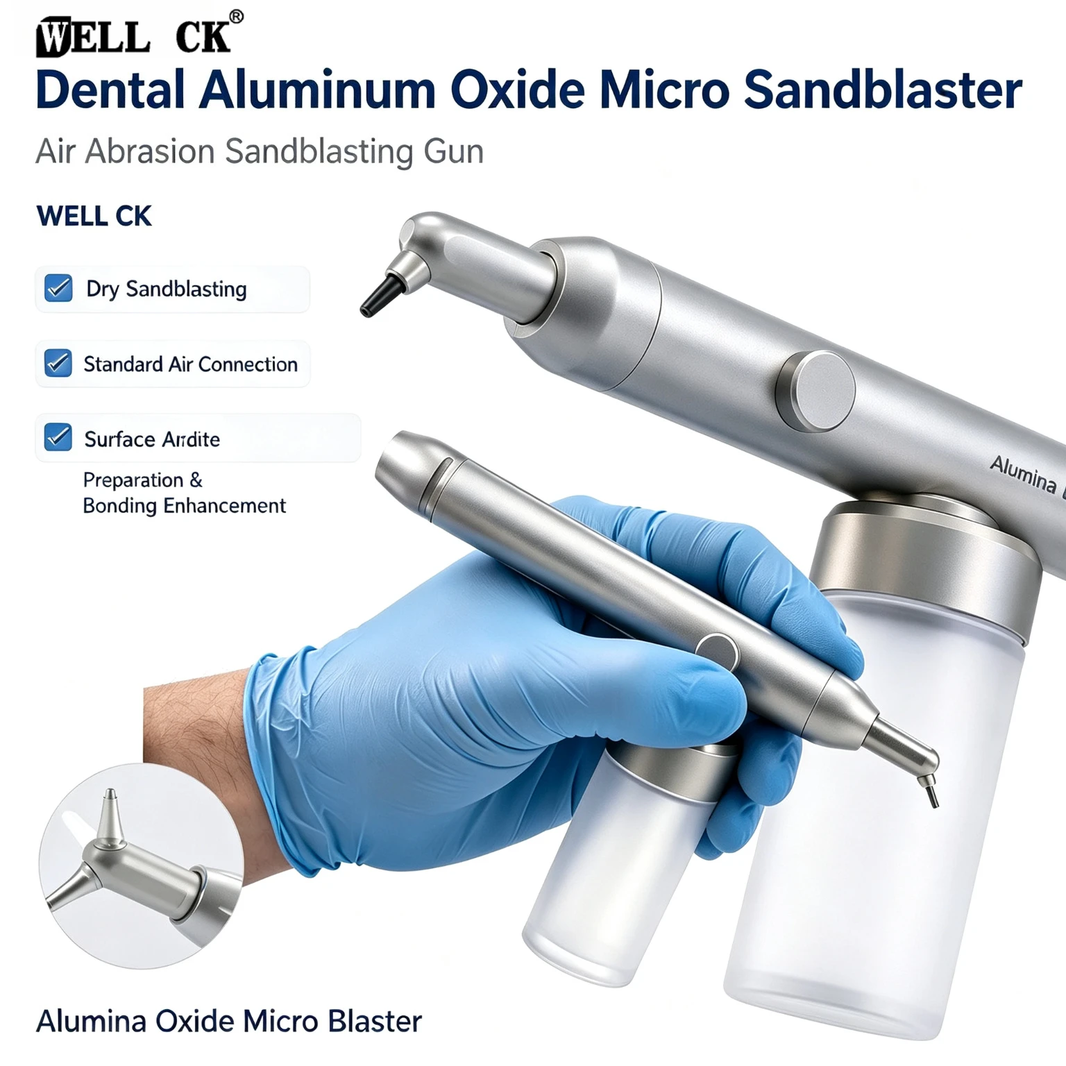 WELLCK Dental Aluminum Oxide Micro Blaster/Alumina Air Abrasion Polish Microetcher Sandblasting Sandblaster Teeth Whitening Pen