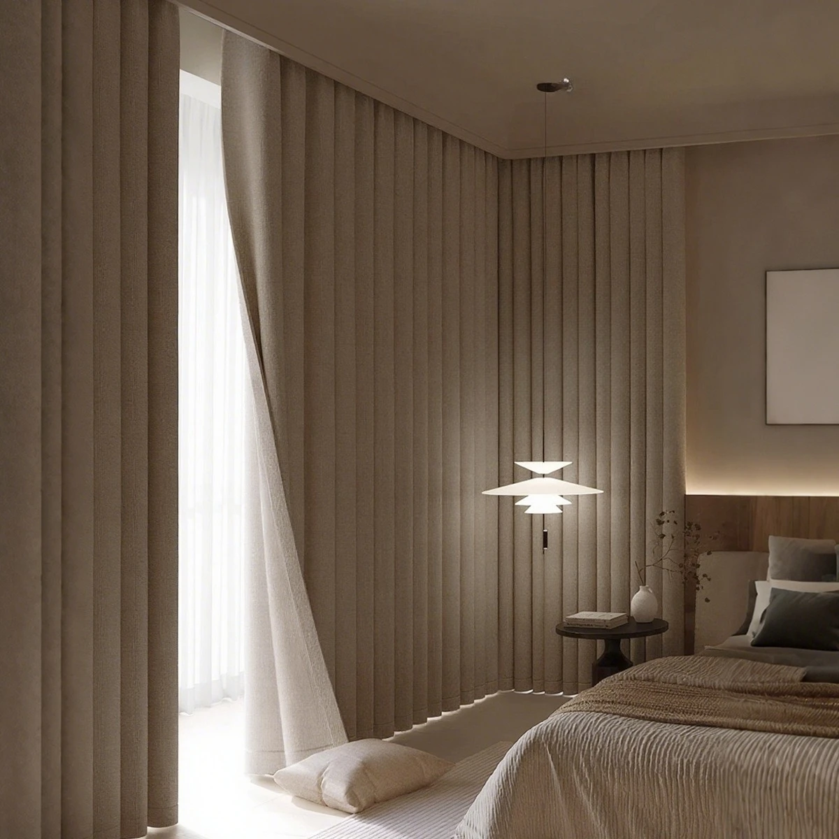 Simple Style Double-sided Cotton and Linen  Finished Bedroom Modern Simple Cream Style Curtains Customized