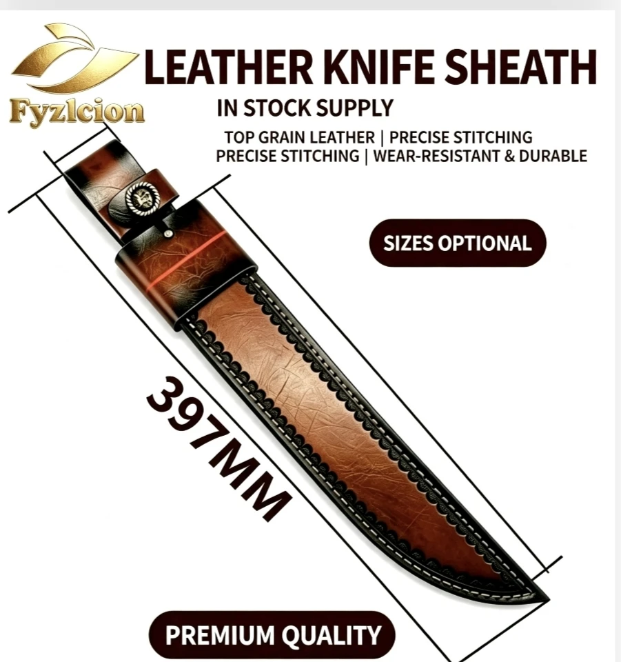Fyzlcion Cowhide Leather Knife Scabbard Optional Ready Stock Wear Resistant Fixed Knife Holder Belt Snap For Straight Knife