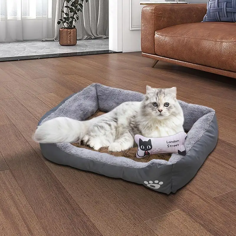 Bed for Dog Cat Pet Square Soft Plush Kennel Nest Dog Bed Cushion Kitten Sleeping Sofa Bed Calming Puppy Bed House Pet Supplies