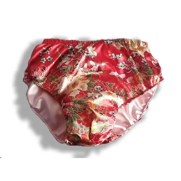 Length 30-35cm Glossy Floral Print Ice Silk Satin Lingerie Panties Plus Size Underwear Sexy High Waist Briefs