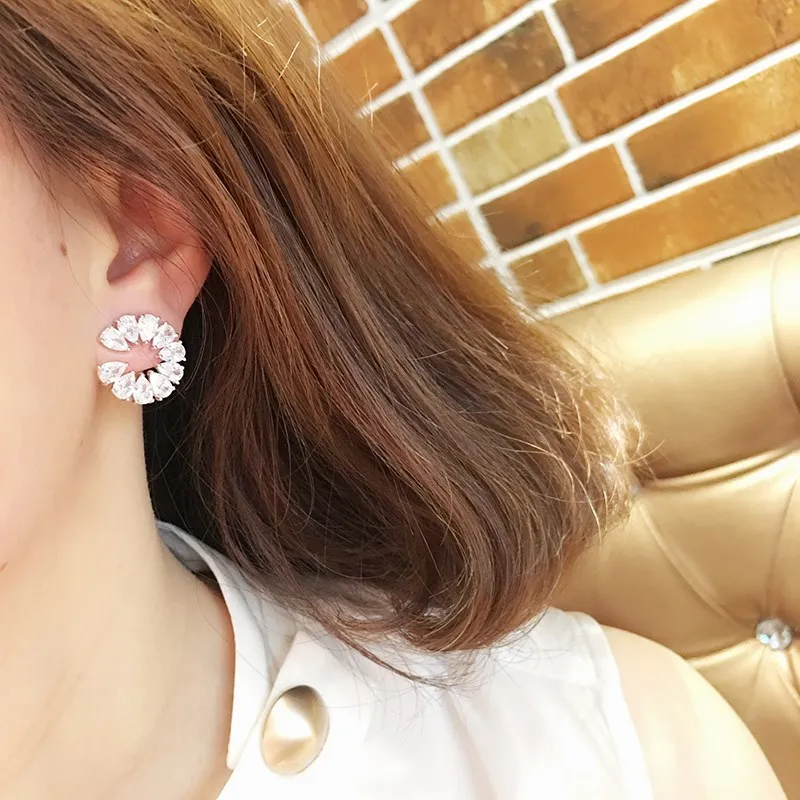 Micro-set Shining S925 Silver Zircon Earrings for Women Simple Personality and Temperament Earrings Versatile Accessories