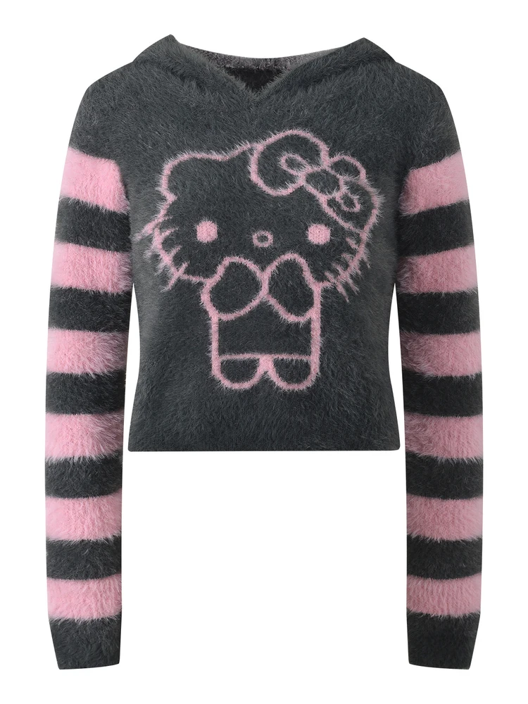 High-EndEuropean-Sle  Design Knitted Crew Ne Long Sve Patched Color Blo Hat Faionable Versatile Women's irt