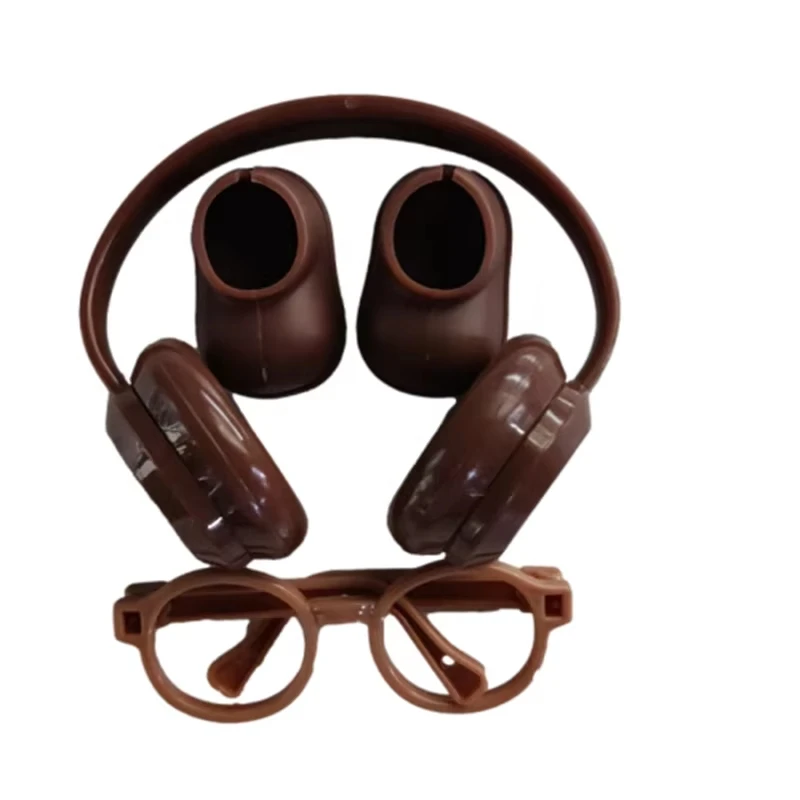 

17cm Labubu Doll Accessories Set Brown Headphones Shoes Glasses Outfit Fashion Plush Doll Decoration DIY Kid Gift
