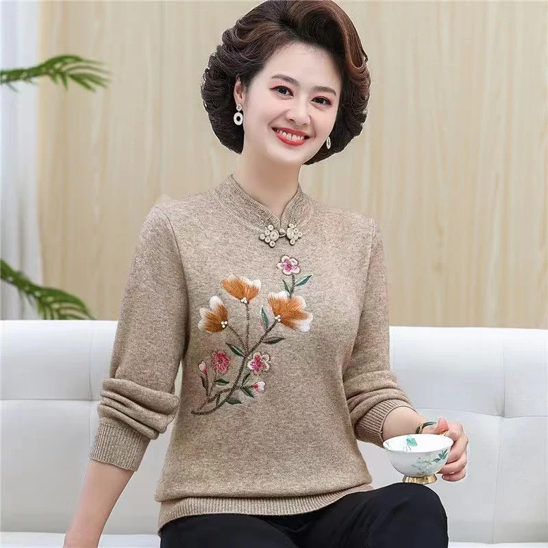 2024 New Winter Sweater Women Pullover Long Sleeved Velvet Warm Knitted Sweater Middle-Aged Female Bottoming Shirt Jumper Tops