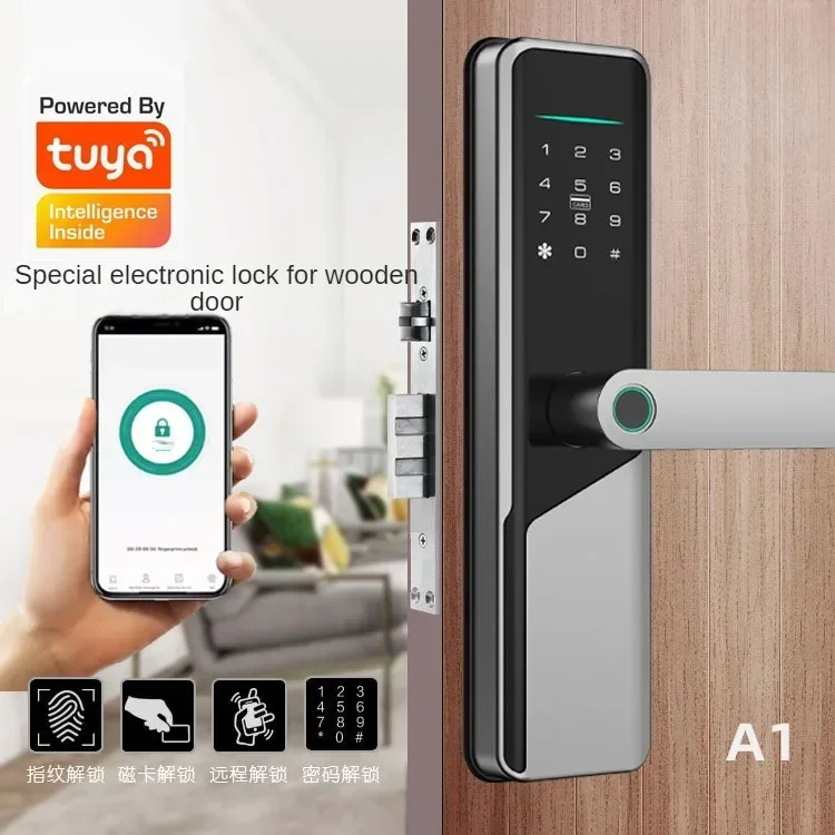 Tuya Smart Life APP WiFi Remote Control Smart Door Lock Fingerprint Biometrics Lock For Apartment Hotels Metal Aluminum Door