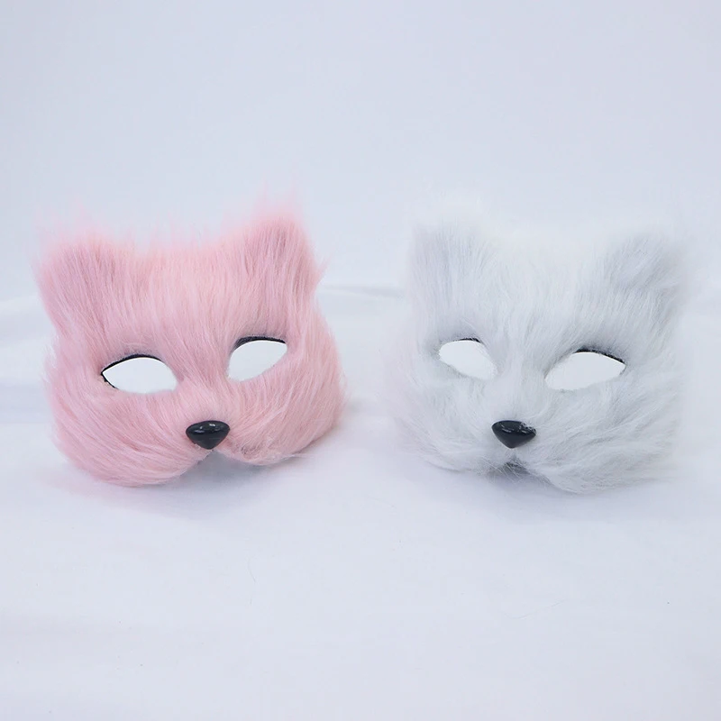 1PC Halloween Cosplay Party Costume DIY Accessories Faux Fur Fox Mask Furry Half Face Animal Simulated Cat Mask