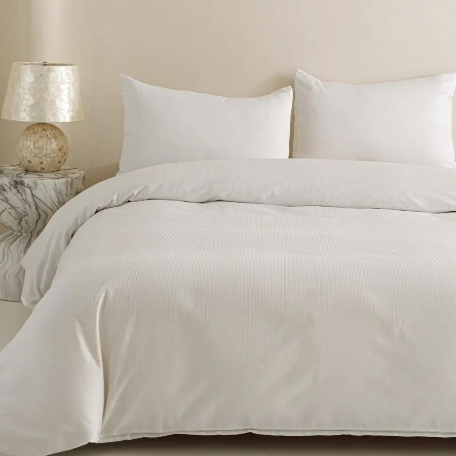 

100 Cotton Vertical Stripe Jacquard Duvet Cover Queen, Luxury Hotel Collection Textured Weave, Silky Soft Comforter Cover 90x90
