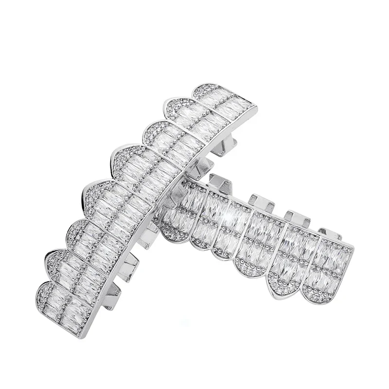 Iced Out Diamond Teeth Grills for Men Women, Hip Hop Silver Gold Grills for Your Teeth Top and Bottom, Rapper Costume Teeth