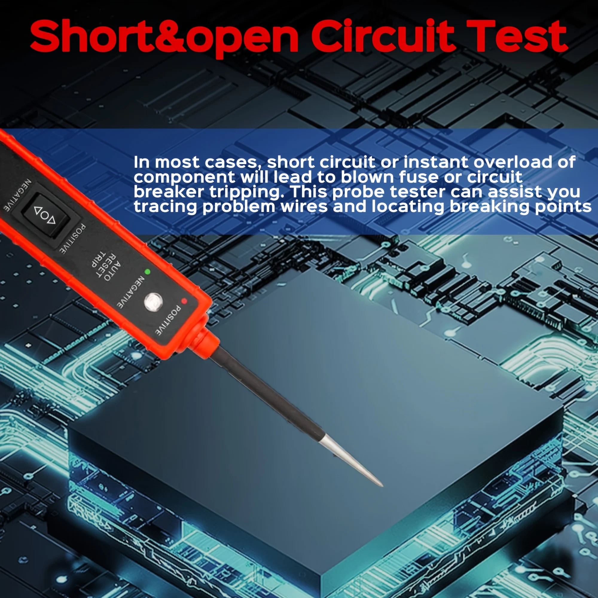 

6-24V DC Car Power Circuit Probe Tester - Advanced Short Circuit Polarity & Continuity Tester with Overload Protection