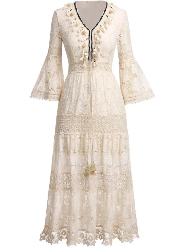 New Hollow Out Tassel Summer Dress For Women Female V Neck Long Sleeve Lace Dresses Solid Casual Women Beach Holiday White Dress - AliExpress New Hollow Out Tassel Summer Dress For Women Female V Neck Long Sleeve Lace Dresses Solid Casual Women Beach Holiday White Dress - AliExpress