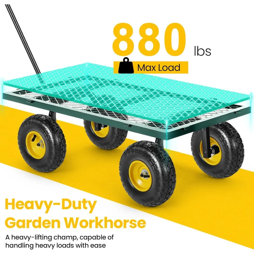 Heavy-Duty Mesh Steel Garden Cart with 880lbs Capacity, Removable Sides for Flatbed Utility Conversion, Long-Lasting Outdoor Yar