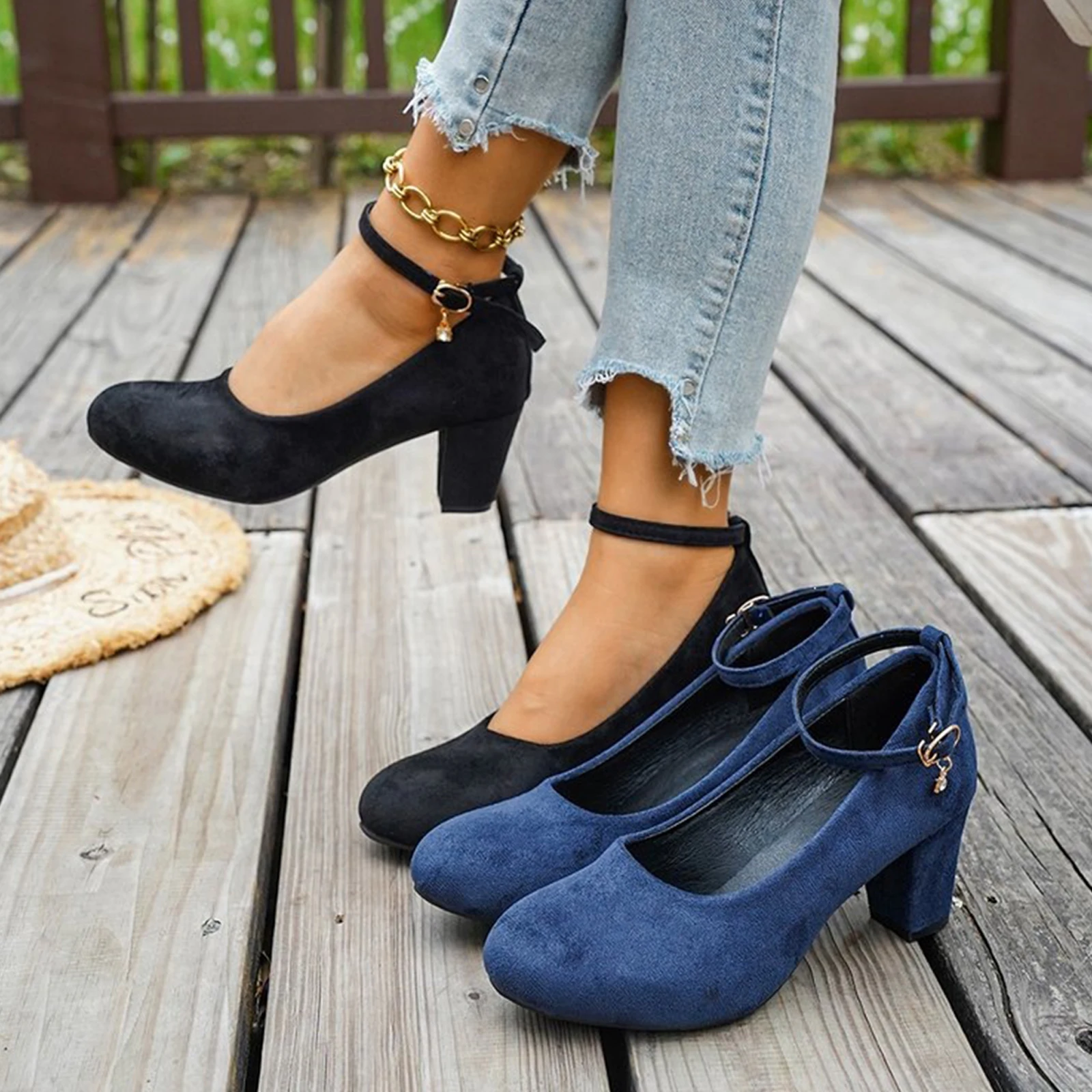 

Women Summer High Heel Pumps Ankle Strap Charm Detail Block Heel Casual Comfortable Daily Party Wedding Date Mid Heels