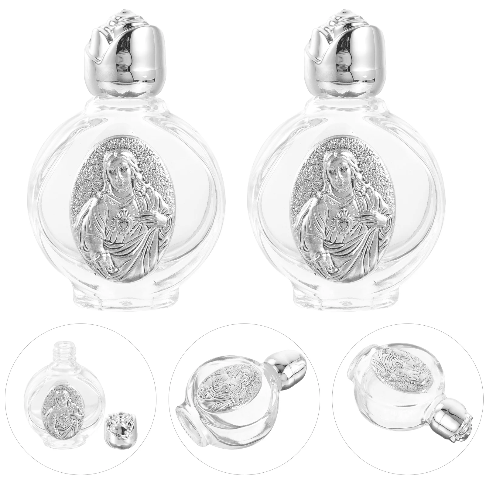 Bouteille d'eau en relief en alliage de verre de cristal rose, bénédiction quotidienne, décorations de baptême HI, saint voyage catholique, 2 pièces