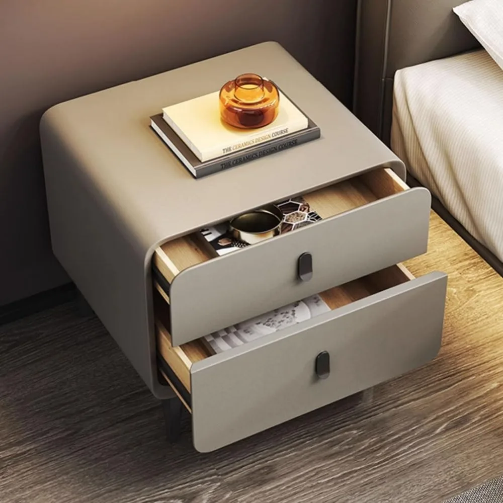 Comodino moderno Mid-Century a 2 cassetti in legno massello con finitura PU, cassetti silenziosi e spazio compatto