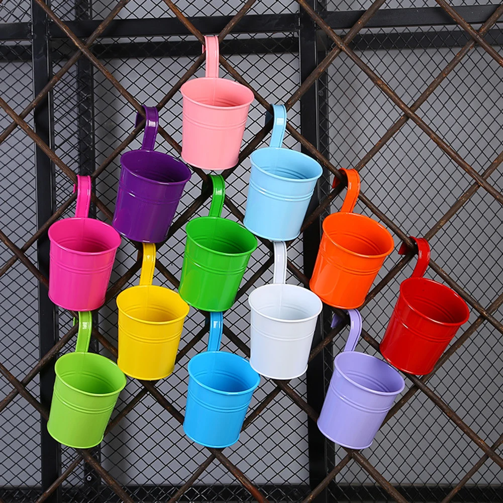 6/10Pcs Hanging Flower Pots Metal Hanging Planters Detachable Hook Iron Flower Bucket with Drainage Hole for Indoor Outdoor