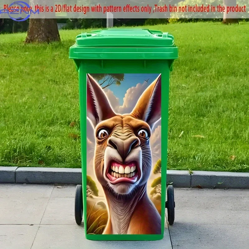 1pc-2D Flat - Angry Kangaroo Close-Up Cartoon Style Sticker, Creative Trash Can Decal, Suitable for Outdoor Garbage Bin Decora