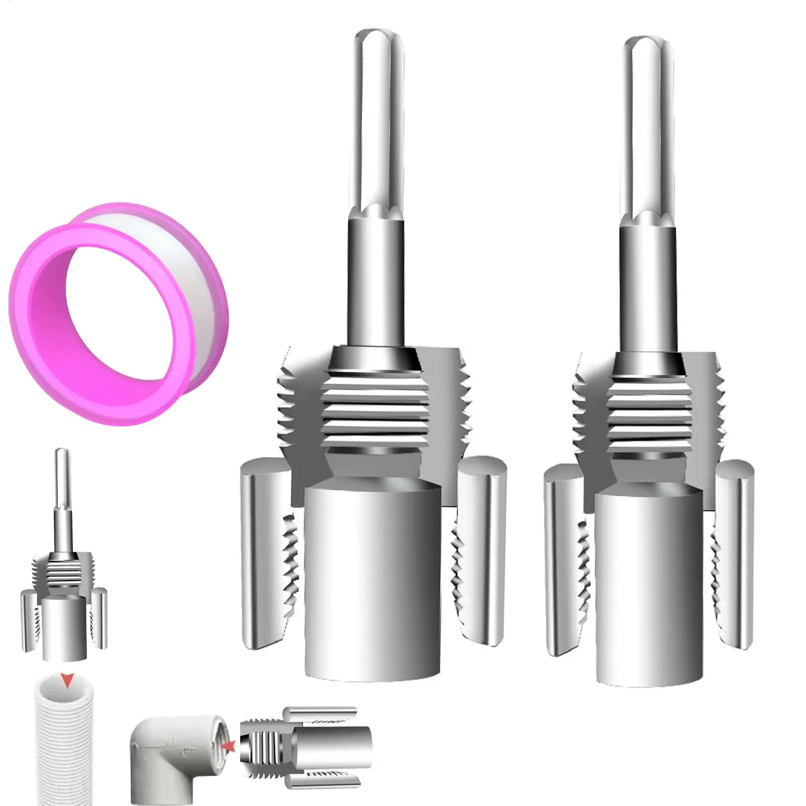 PVC Pipe Threader Kit 1/2 3/4 Dies Cutter Electric Drill Compatible PVC Pipe Threader Kit PVC Thread Maker Tool for Home Repair
