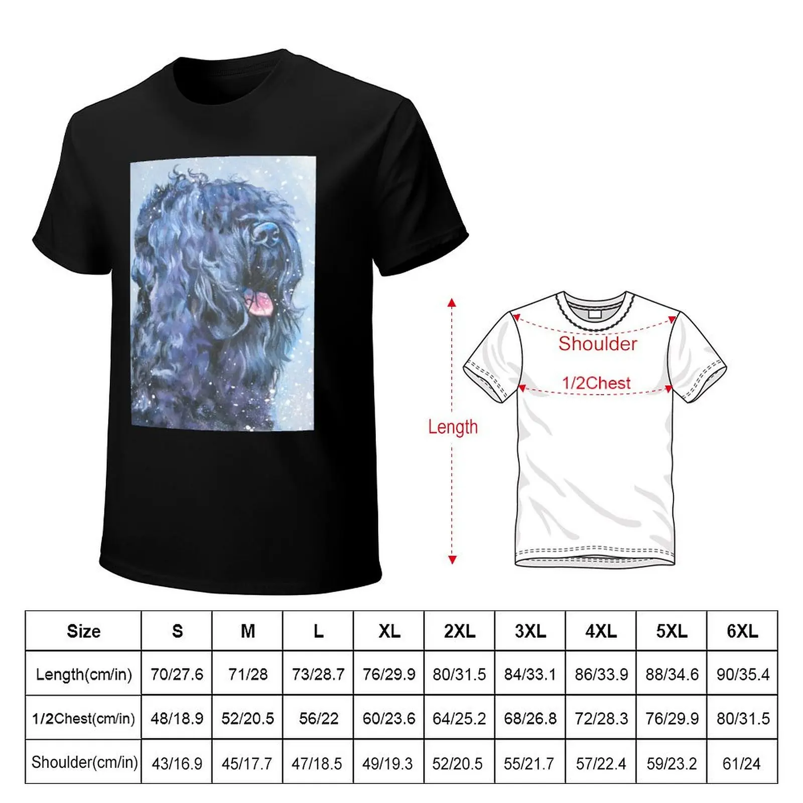Black Russian Terrier Fine Art Painting T-Shirt Casual Daily Wear Short Sleeve Top