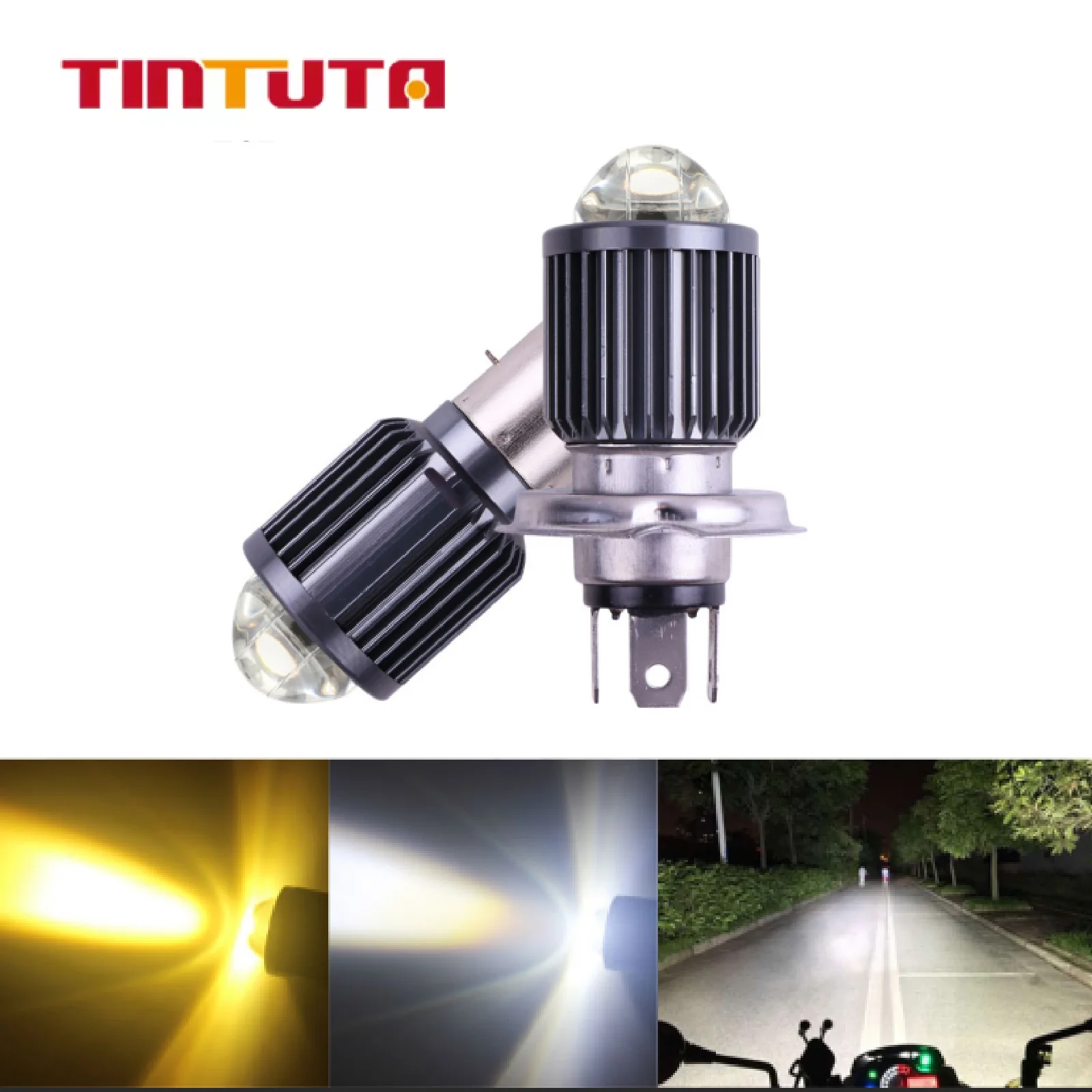 

H4 BA20D LED Motorcycle Headlight Bulb 12-32V CSP Dual Color Spotlight Motos Accessories Hi Lo Lamp Fog Light White Yellow