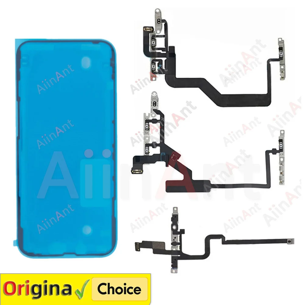 Aiinant Siegelaufkleber + Flex-Lautstärke-Stummschalttaste Power-Flexkabel für iPhone 16 Plus 15 14 13 12 Pro Max Mini-Telefonteile