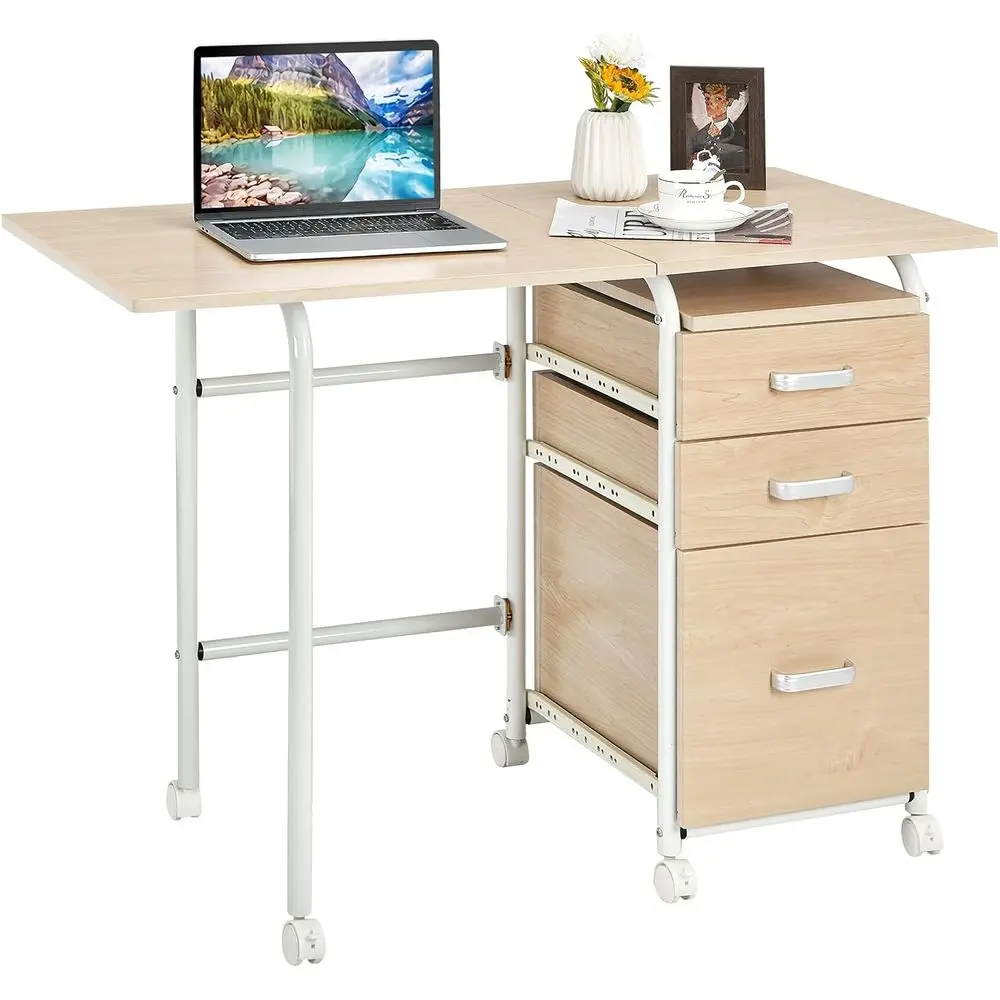 

Compact Rolling Desk with 3 Storage Drawers for Home Office, Study, and Dormitory Use