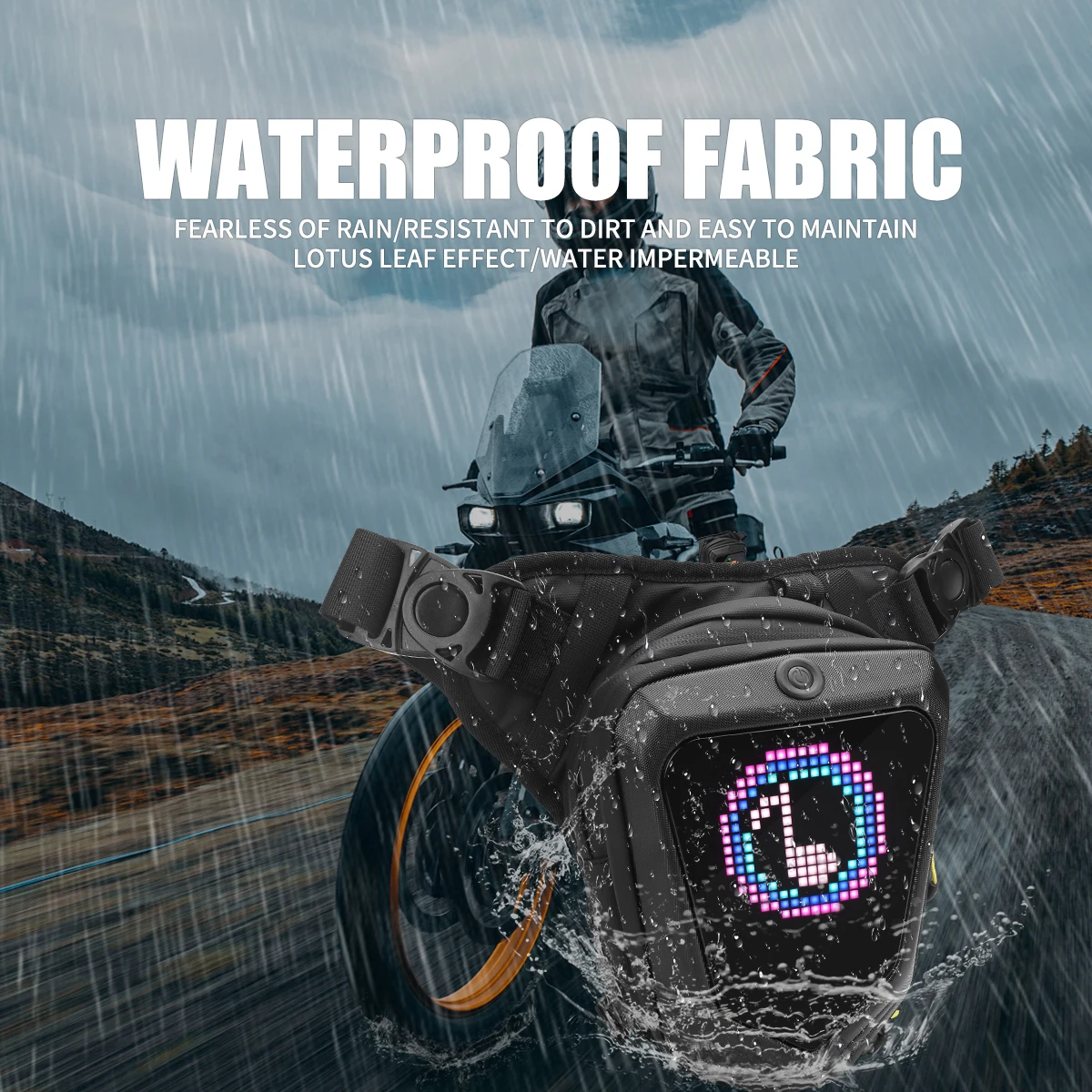 Motorcycle LED Screen Display Leg Bag Drop Leg Side Bag Waterproof Ride Cycling Biker Waist Bag APP Control Pattern Fanny Pack