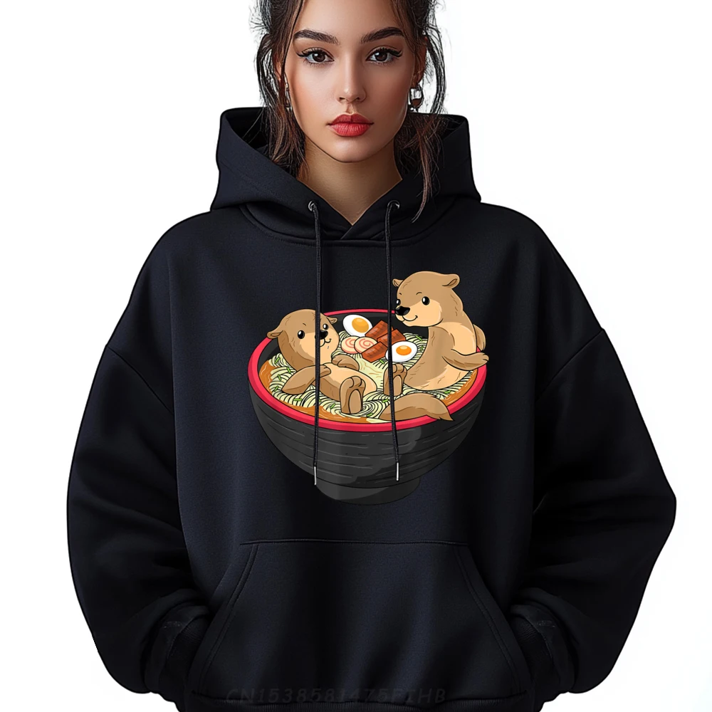 Kawaii Otter Japanese Ramen Noodles Soup Otter Lover Designer Clothes Men Christmas Hoodie Pullover