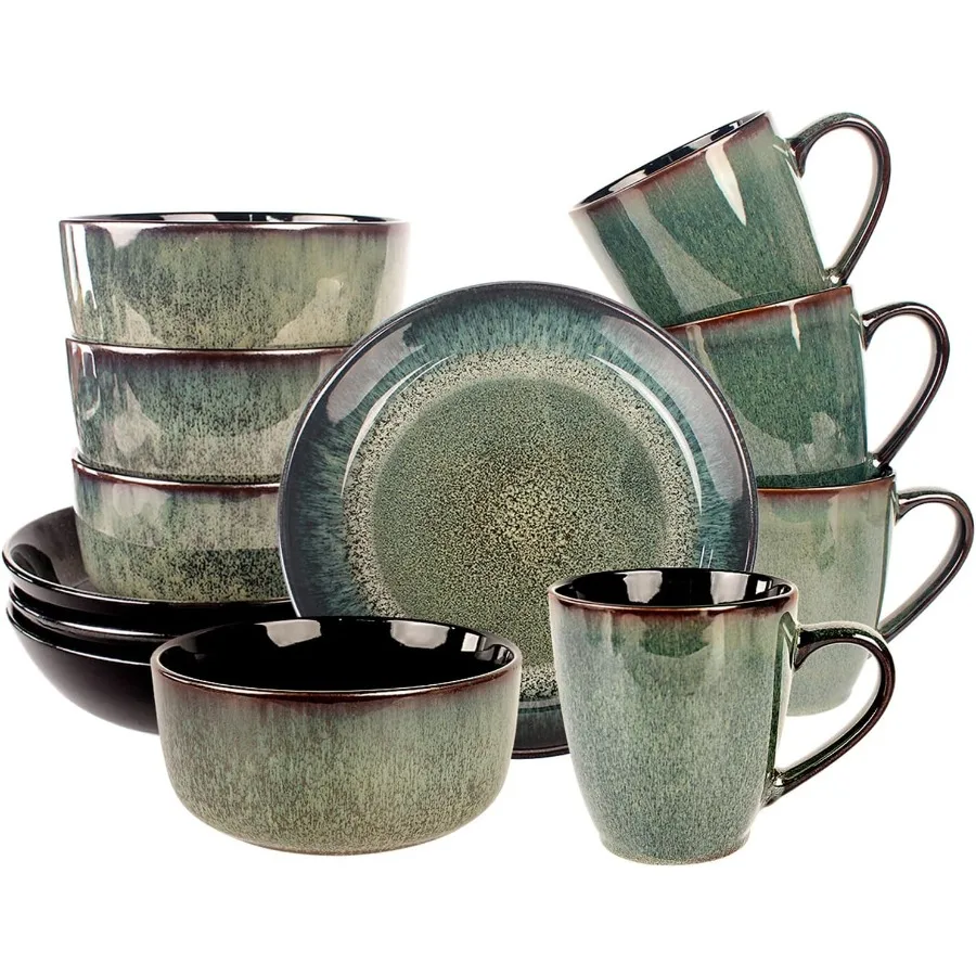 

Наборы столовой посуды, 12 шт., сервизы для 4 тарелок и мисок с реактивной глазурью, набор с кружкой 8,3, тарелки для салата 5,7, миски, современный кухонный стол
