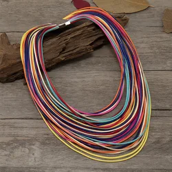 2022 New Trend Vintage Jewelry Accessories Colorful Multi Layer Leather Rope Pendants Collar Statement Choker Necklace for Women