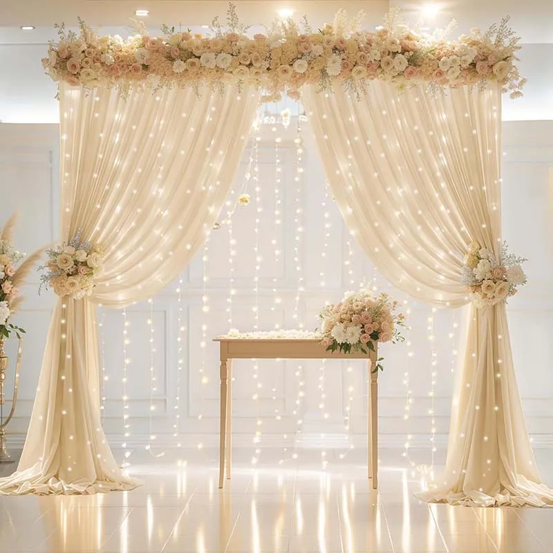 1 Panel Beige Backdrop Curtains Sheer Nylon Tulle Backdrop Drapes for Wedding Birthday Party Baby Shower Photography Decorations