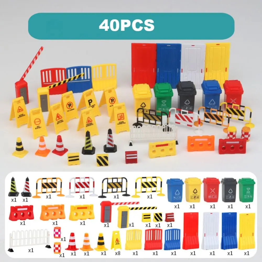 

24/40/62PCS Plastic Kids Cognition Parking Crossbar Road Signs Street Scene Model Mini Traffic Cones Road Block Fences