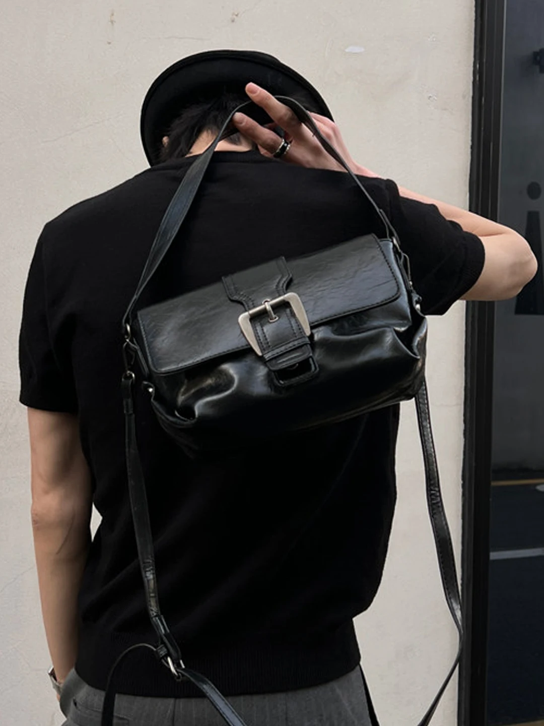 NIN Retro Vintage Pillow Bag Unisex Crossbody Handbag Casual PU Leather Shoulder Bag Korean Style Youth Fashion Accessory