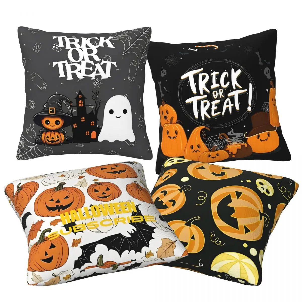 Cute Halloween Pumpkim Skull Pillowcase Printing Polyester Cushion Cover Decoration Pillow Case Cover Bedroom Square 40X40cm