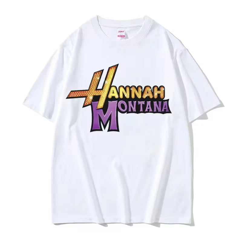 New Hannah Montana Logo Printed Cotton T-shirt Women's Summer Y2K Casual Short Sleeved T-shirt Unisex Fashion Trend Streetwear