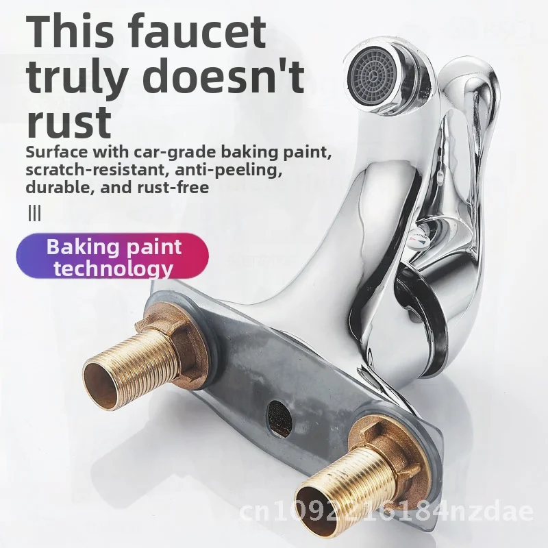 

Copper Double-Hole Basin Faucet Hot And Cold Water Two-In-One Bathroom Washbasin Mixer Tap with 60mm Inlet Pipe Modern